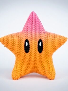 🌟 3D Printed Knitted Super Mario Super Star 5” - Glow Orange-Pink NEW)